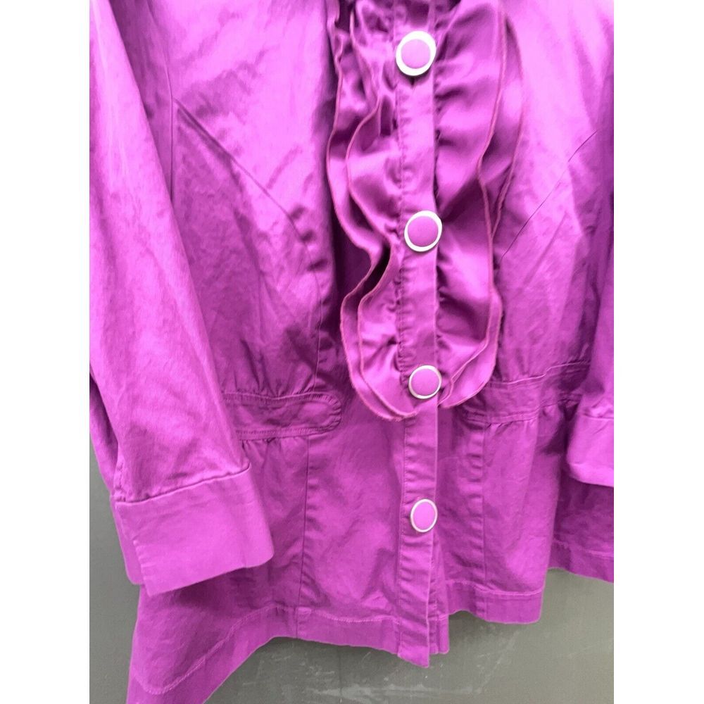 Lane Bryant Shacket 16 Purple Ruffle Button Cotton Stretch 3/4 Sleeve Top Blouse - Picture 4 of 13